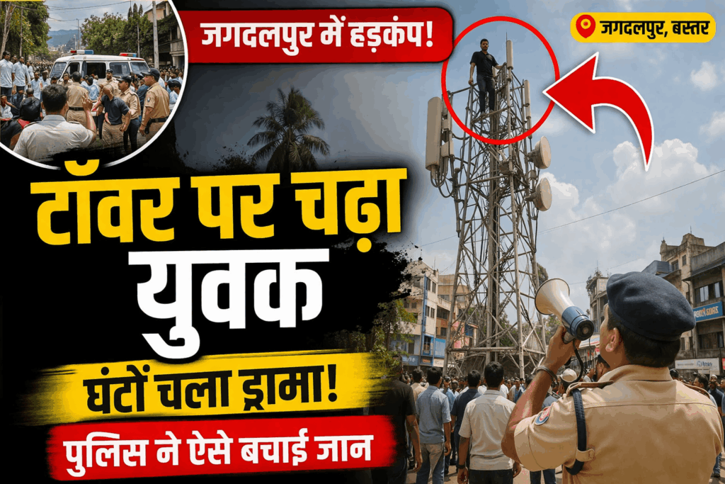 Jagdalpur me tower par chadha yuvak, police ne bachaya – Bastar news